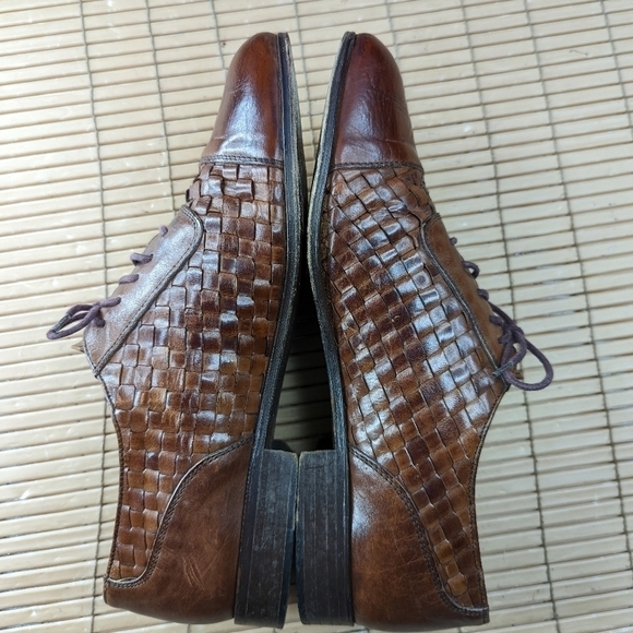 Bostonian Florentine Brown Leather Cap Toe Woven Shoes Oxford Made in Italy Men\' main image 2